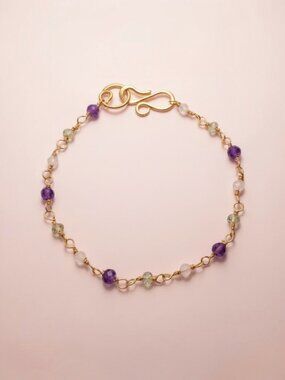 Dainty Amethyst and Moonstone Wire Wrapped Bracelet in 14k Gold Filled